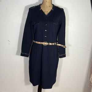 Women shirt dress in dark navy with belt